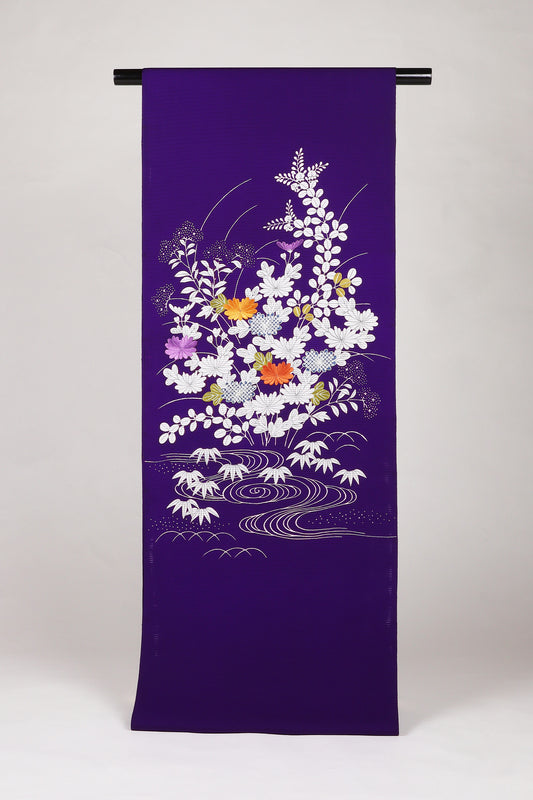 駒絽　夏御所解帯　紫地　秋草づくし　No.83458