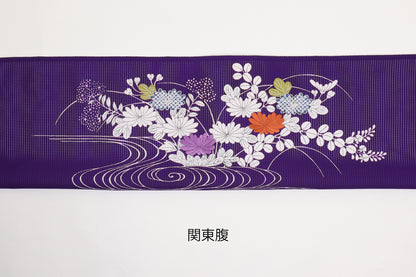 駒絽　夏御所解帯　紫地　秋草づくし　No.83458