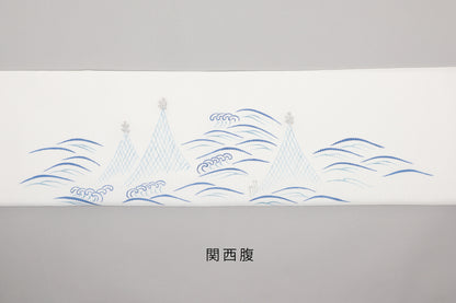 駒絽　夏御所解帯　白地　芦に舟　No.83450