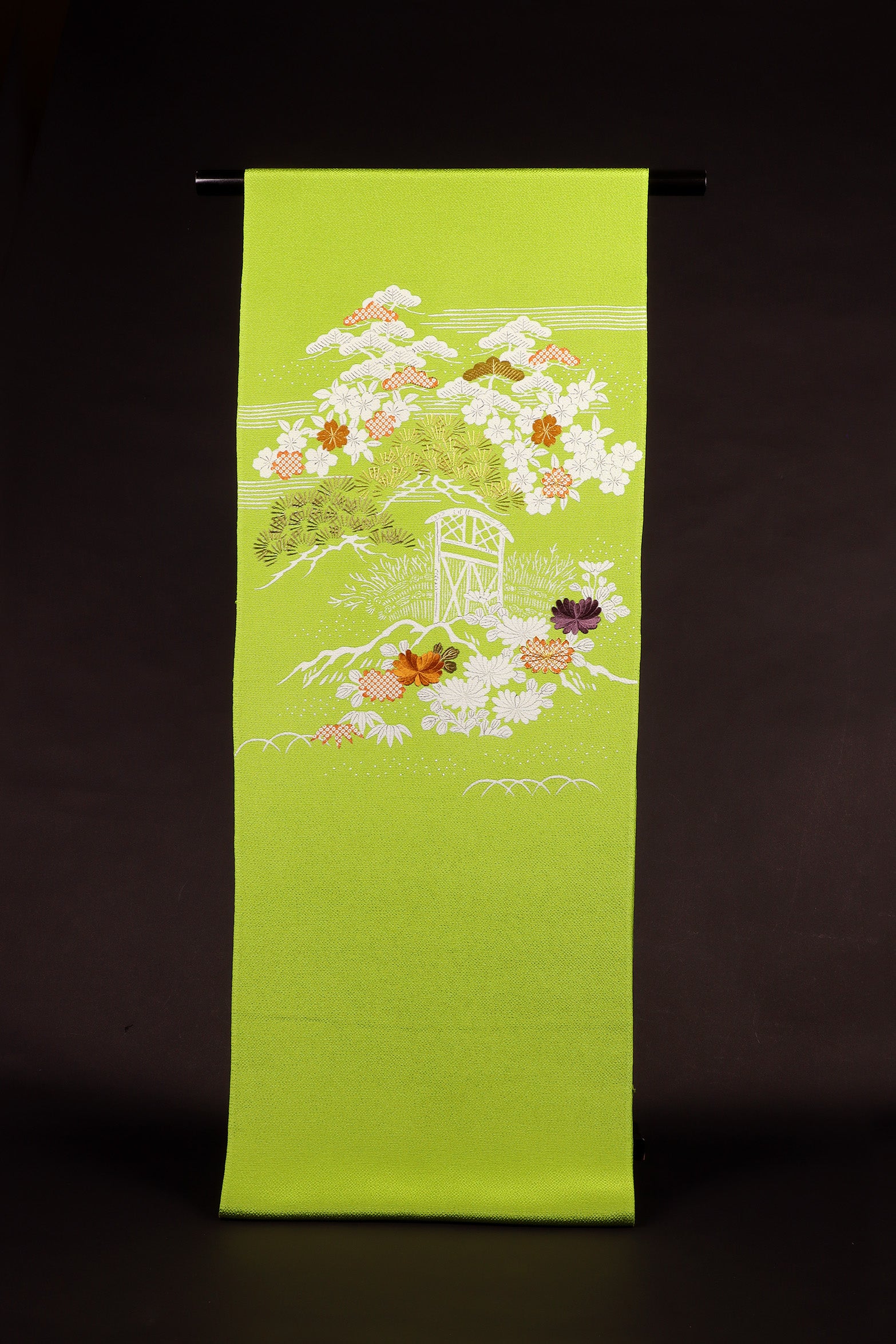 縮緬 御所解帯 鶸地 枝折戸 No.82574 – ぎをん齋藤【御所解帯お買い物】