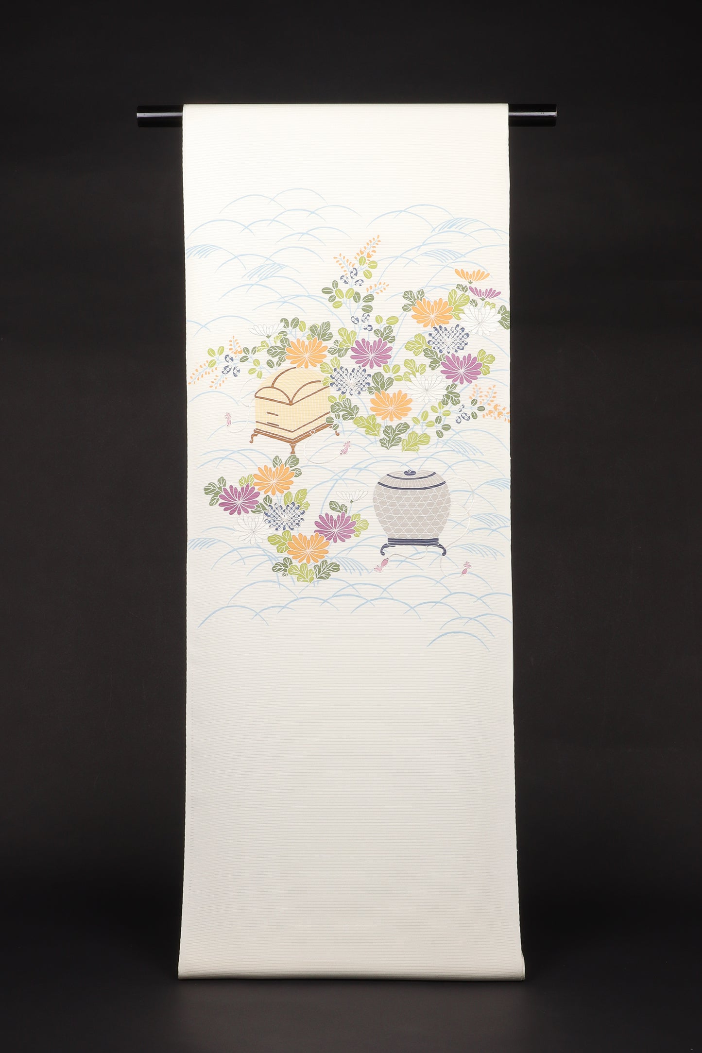 駒絽　夏御所解帯　白地　虫籠　No.82455