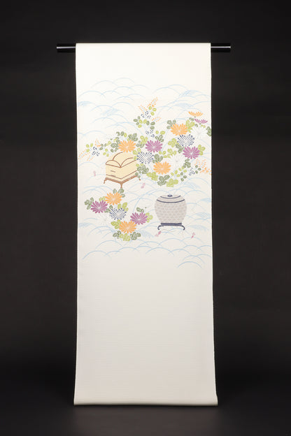駒絽　夏御所解帯　白地　虫籠　No.82455