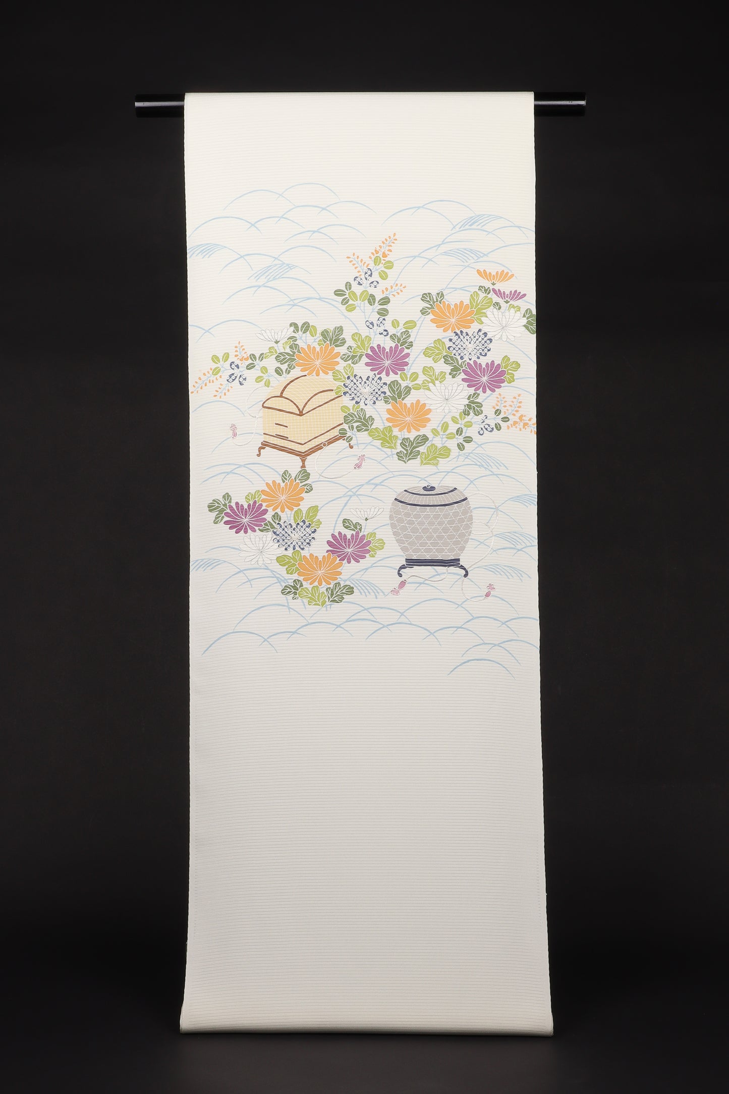 駒絽　夏御所解帯　白地　虫籠　No.82455