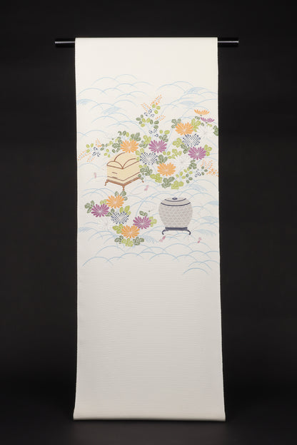 駒絽　夏御所解帯　白地　虫籠　No.82455