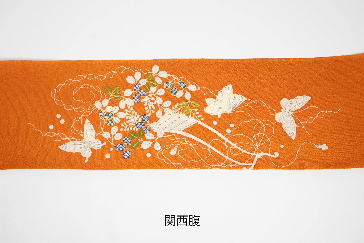 縮緬　御所解帯　朱地　花車  No.82538　