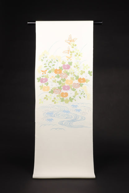 駒絽　夏御所解帯　白地　秋草づくし　No.82609