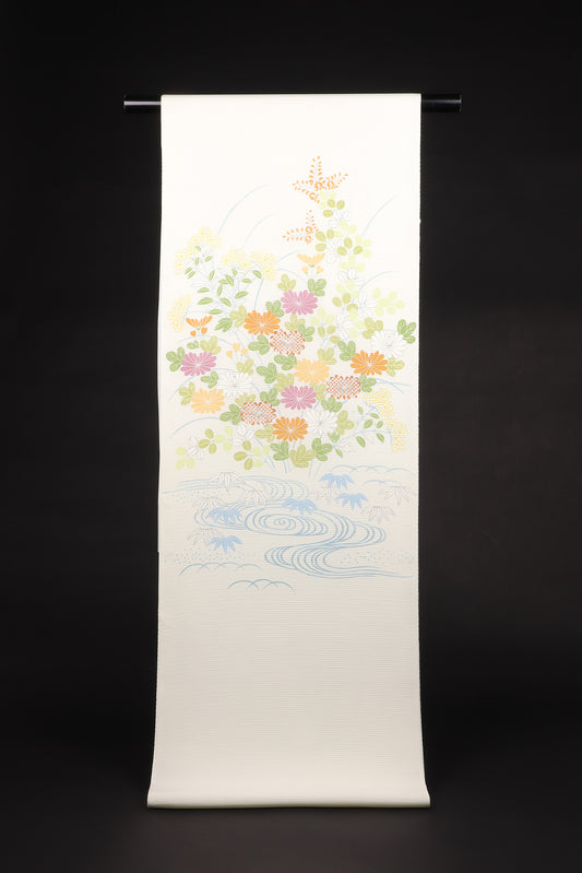 駒絽　夏御所解帯　白地　秋草づくし　No.82609