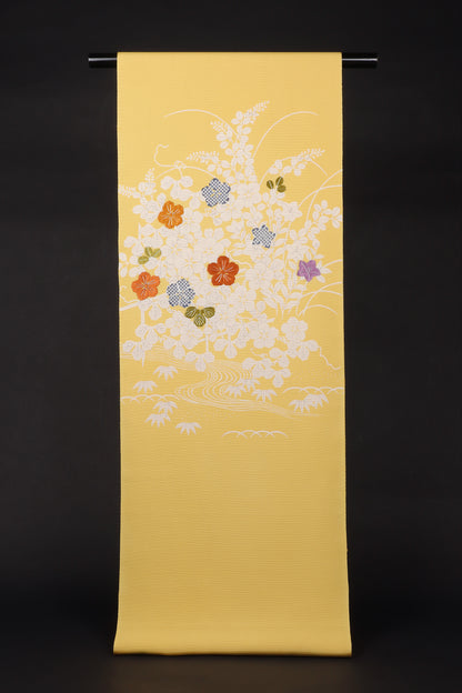 駒絽　夏御所解帯　黄地　夕顔　No.82638
