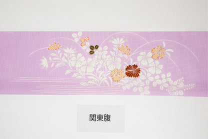駒絽　夏御所解帯　藤色地　撫子蝶　No.82653　