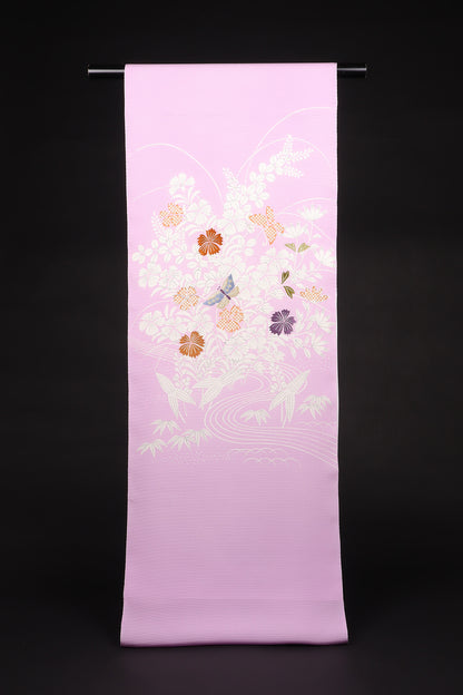 駒絽　夏御所解帯　藤色地　撫子蝶　No.82653　