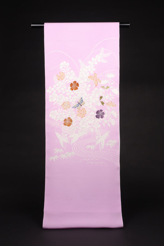 駒絽　夏御所解帯　藤色地　撫子蝶　No.82653　