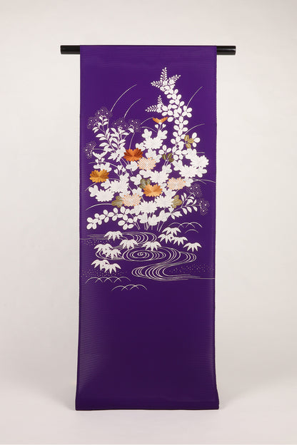 駒絽　夏御所解帯　紫地　秋草づくし　No.82680