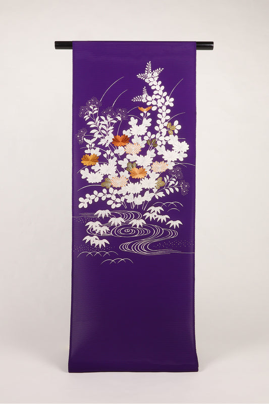 駒絽　夏御所解帯　紫地　秋草づくし　No.82680