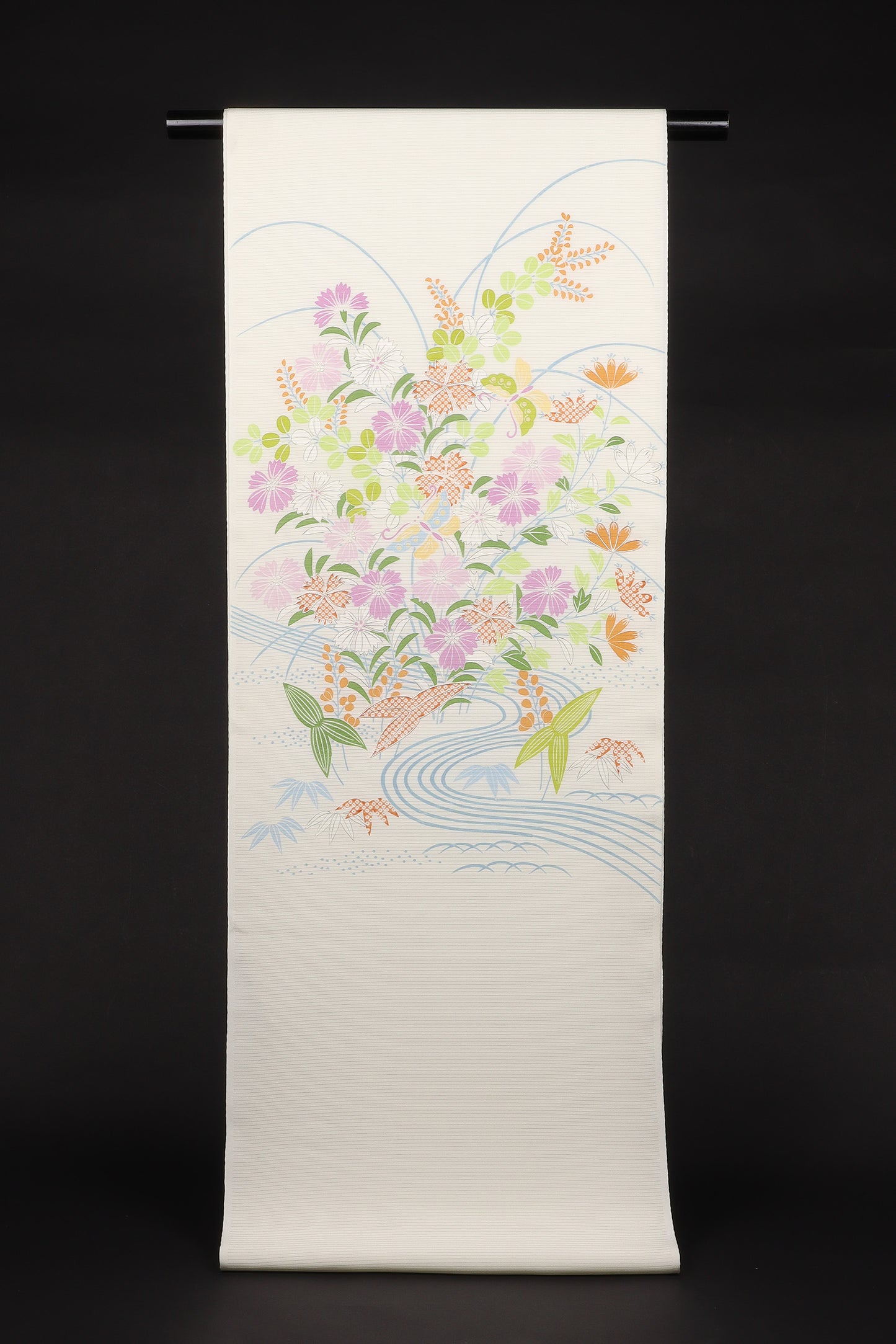 駒絽　夏御所解帯　白地　撫子蝶　No.82681　