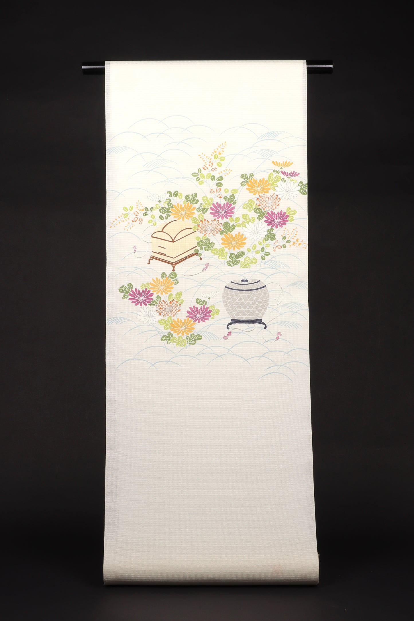 夏紬　夏御所解帯　白地　虫籠　No.82682
