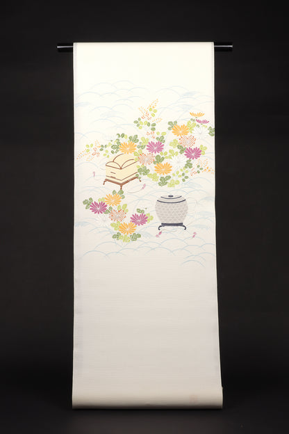 夏紬　夏御所解帯　白地　虫籠　No.82682