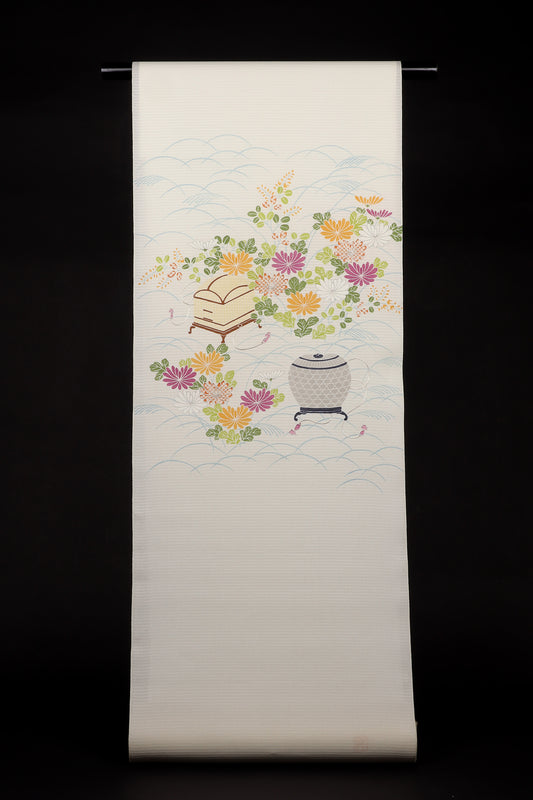 夏紬　夏御所解帯　白地　虫籠　No.82682