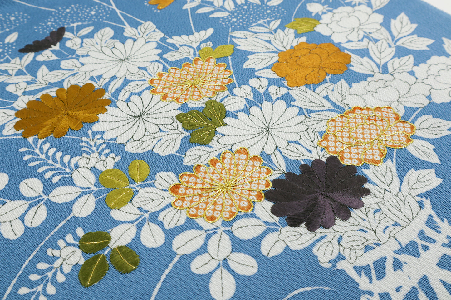 縮緬　御所解帯　青地　花籠　No.82694