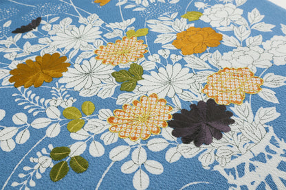 縮緬　御所解帯　青地　花籠　No.82694