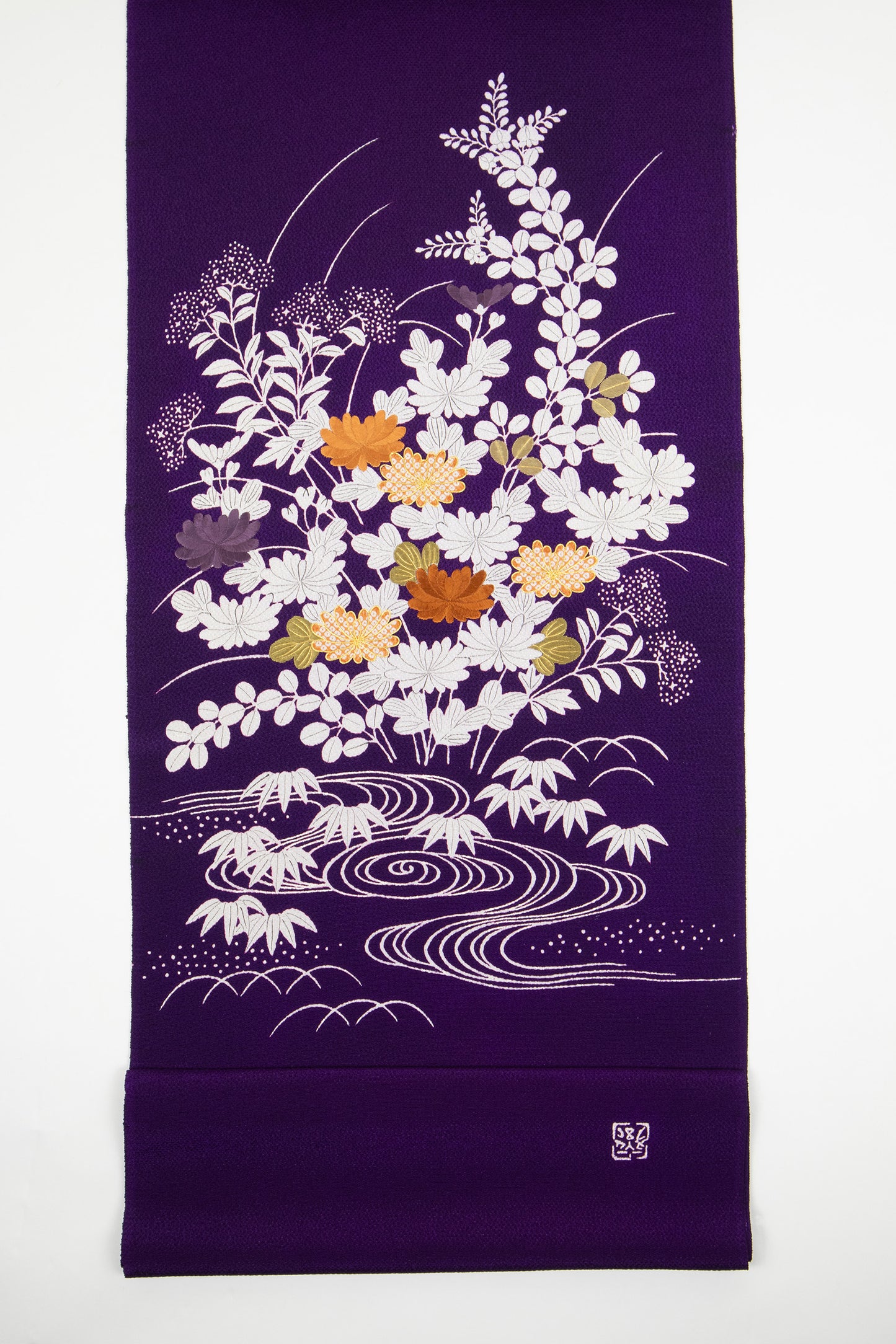縮緬　御所解帯　紫地　秋草づくし　No.82695