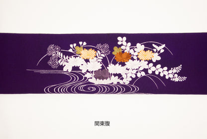 縮緬　御所解帯　紫地　秋草づくし　No.82695