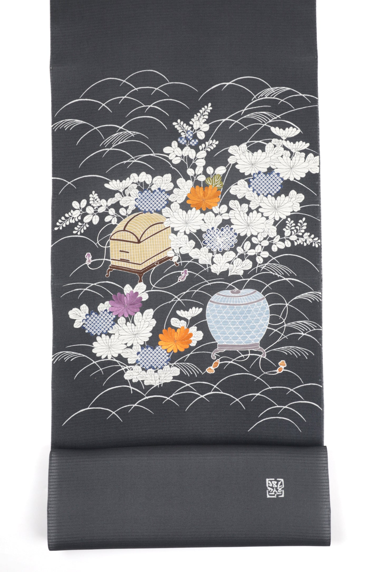 夏紬　夏御所解帯　濃鼡地　虫籠　No.82737