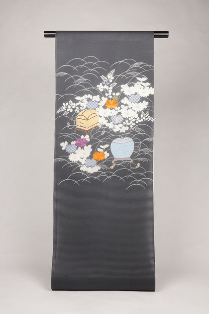 夏紬　夏御所解帯　濃鼡地　虫籠　No.82737