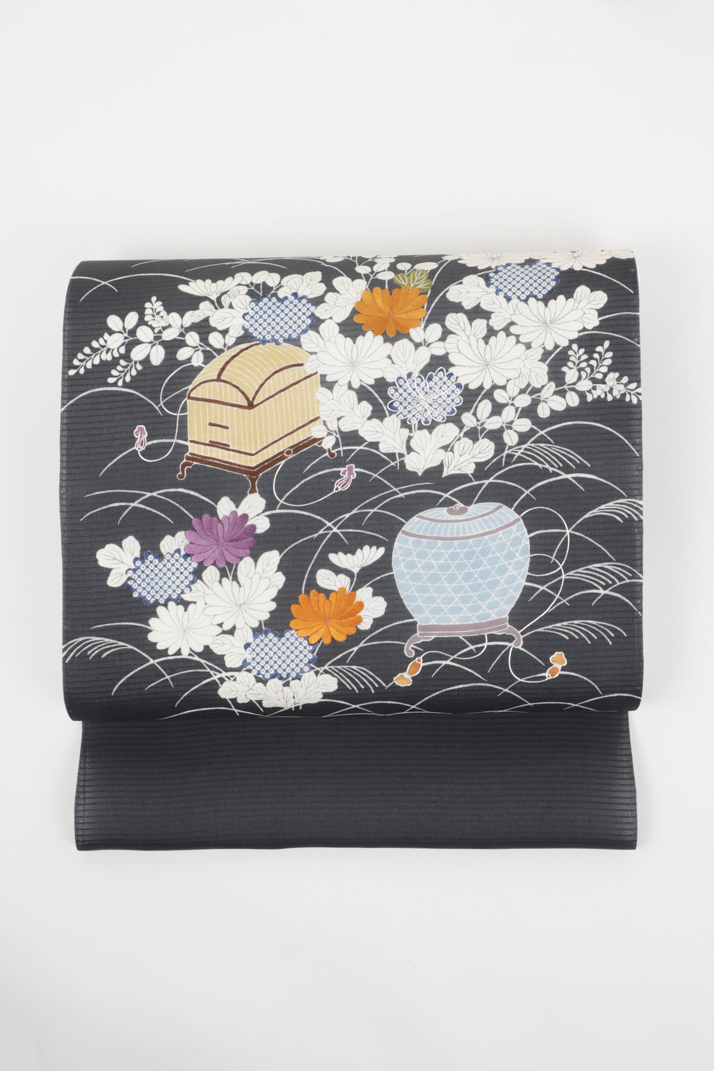 夏紬　夏御所解帯　濃鼡地　虫籠　No.82737