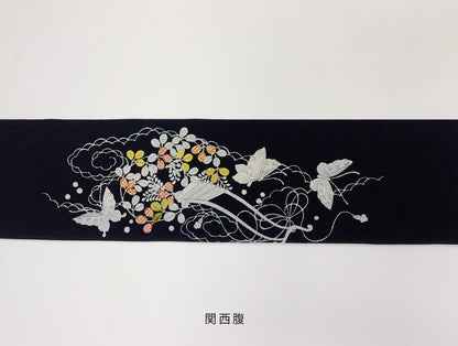 縮緬　御所解帯　黒地　花車　No.82750