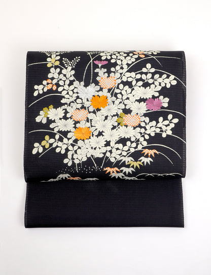 夏紬　夏御所解帯　黒地　復刻版　No.82758