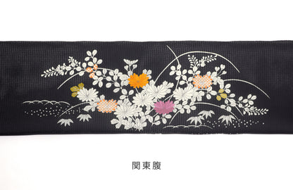 夏紬　夏御所解帯　黒地　復刻版　No.82758