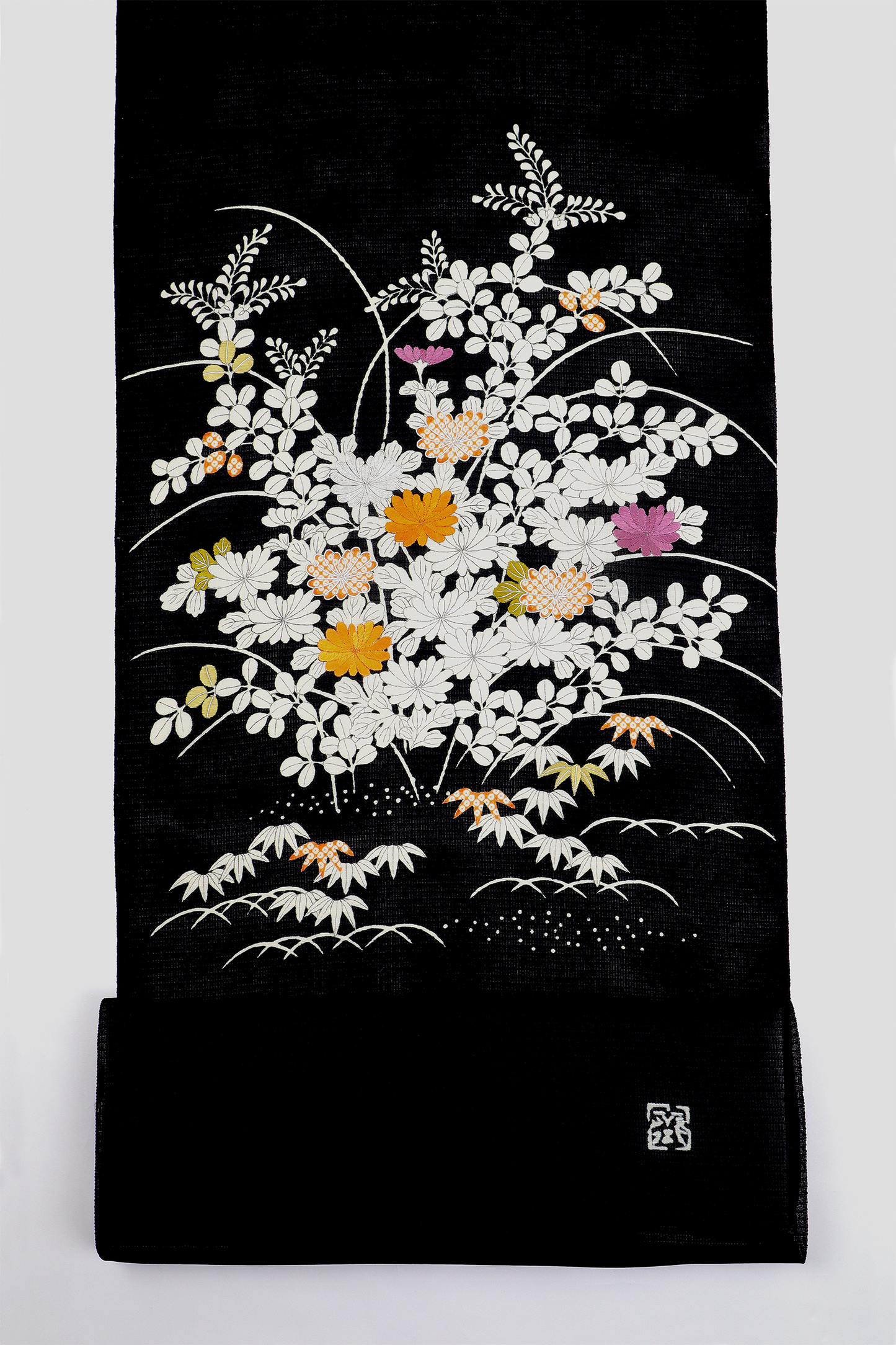 夏紬　夏御所解帯　黒地　復刻版　No.82758