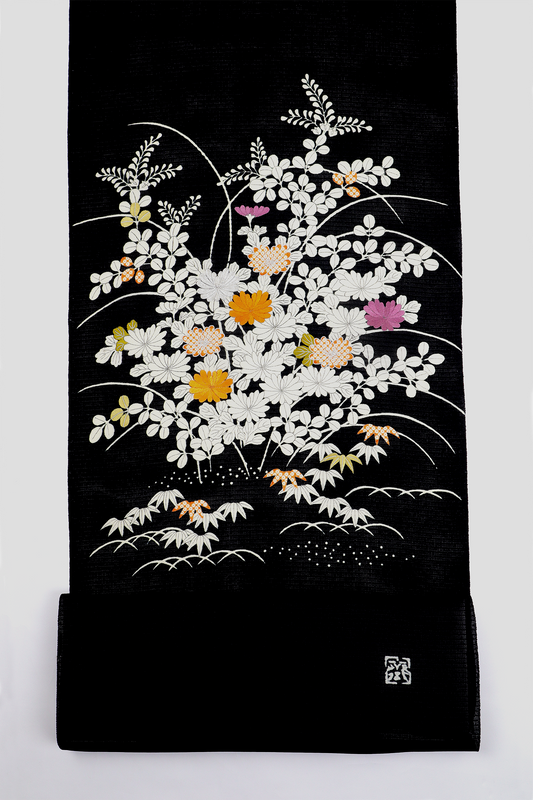 夏紬　夏御所解帯　黒地　復刻版　No.82758