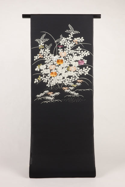 夏紬　夏御所解帯　黒地　復刻版　No.82758