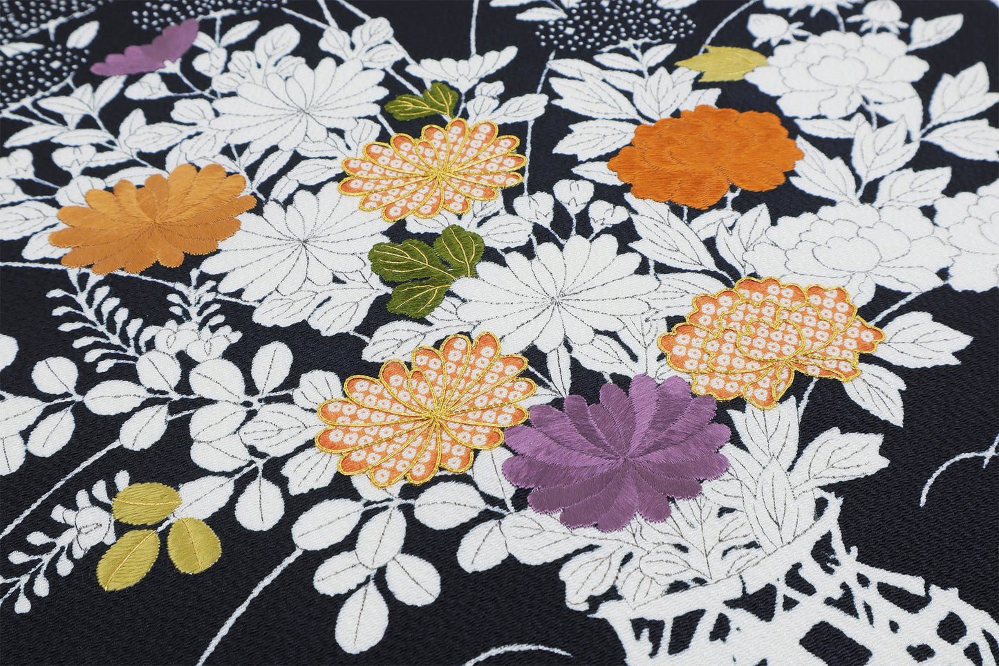 縮緬　御所解帯　黒地　花籠　No.82781