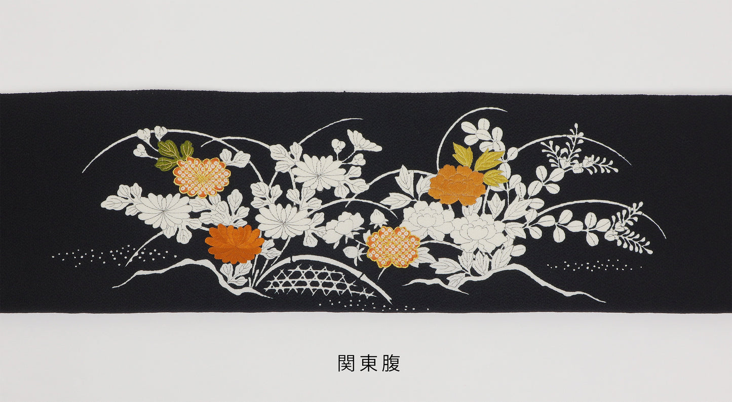 縮緬　御所解帯　黒地　花籠　No.82781