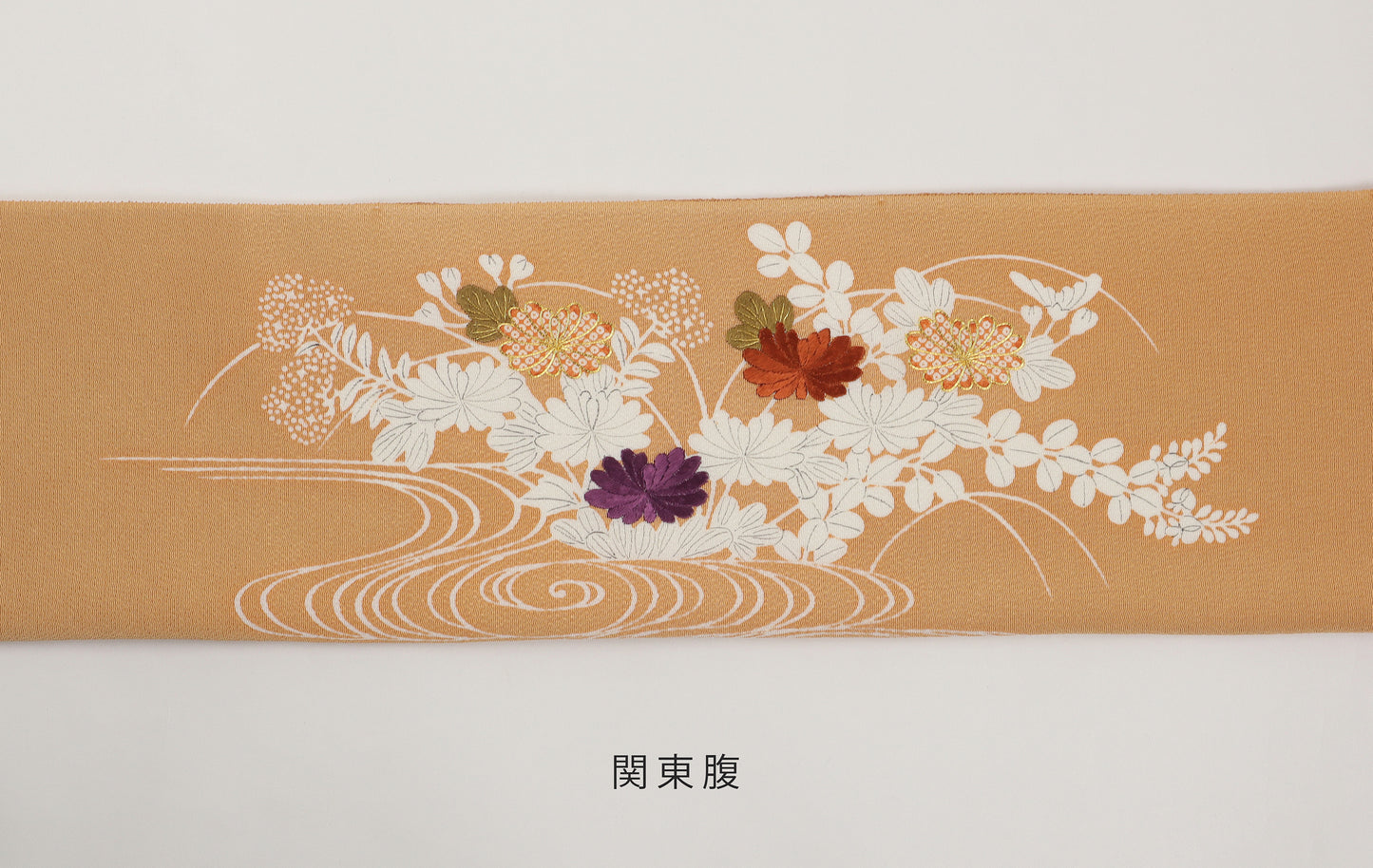 縮緬　御所解帯　白茶地　秋草尽くし　No.82822