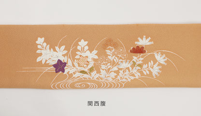 縮緬　御所解帯　白茶地　秋草尽くし　No.82822