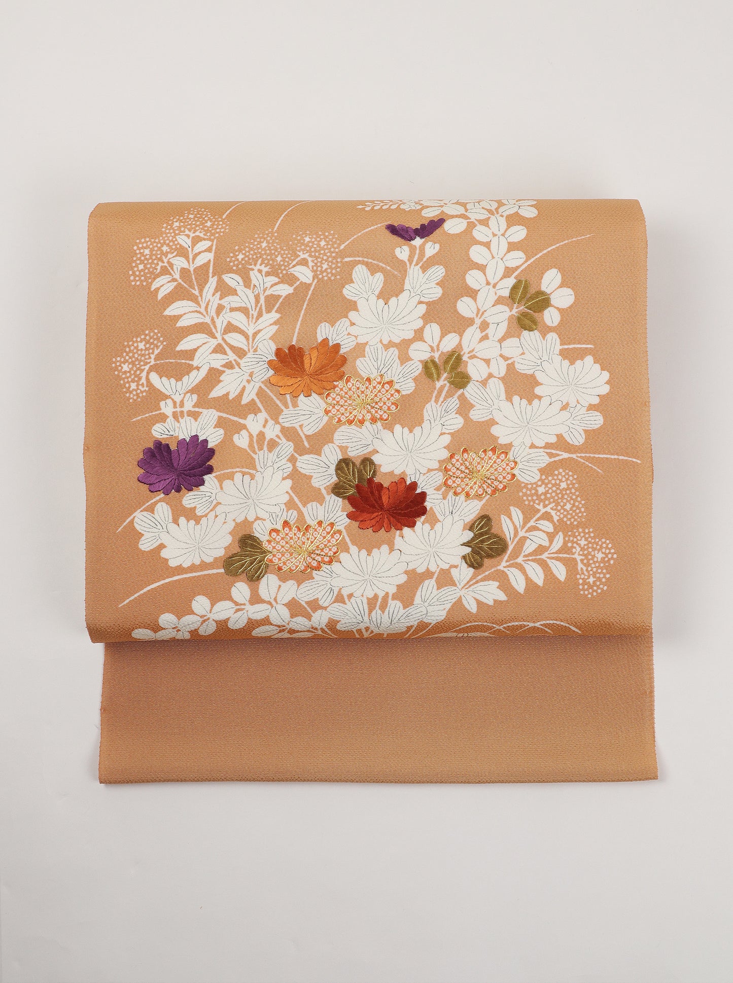 縮緬　御所解帯　白茶地　秋草尽くし　No.82822