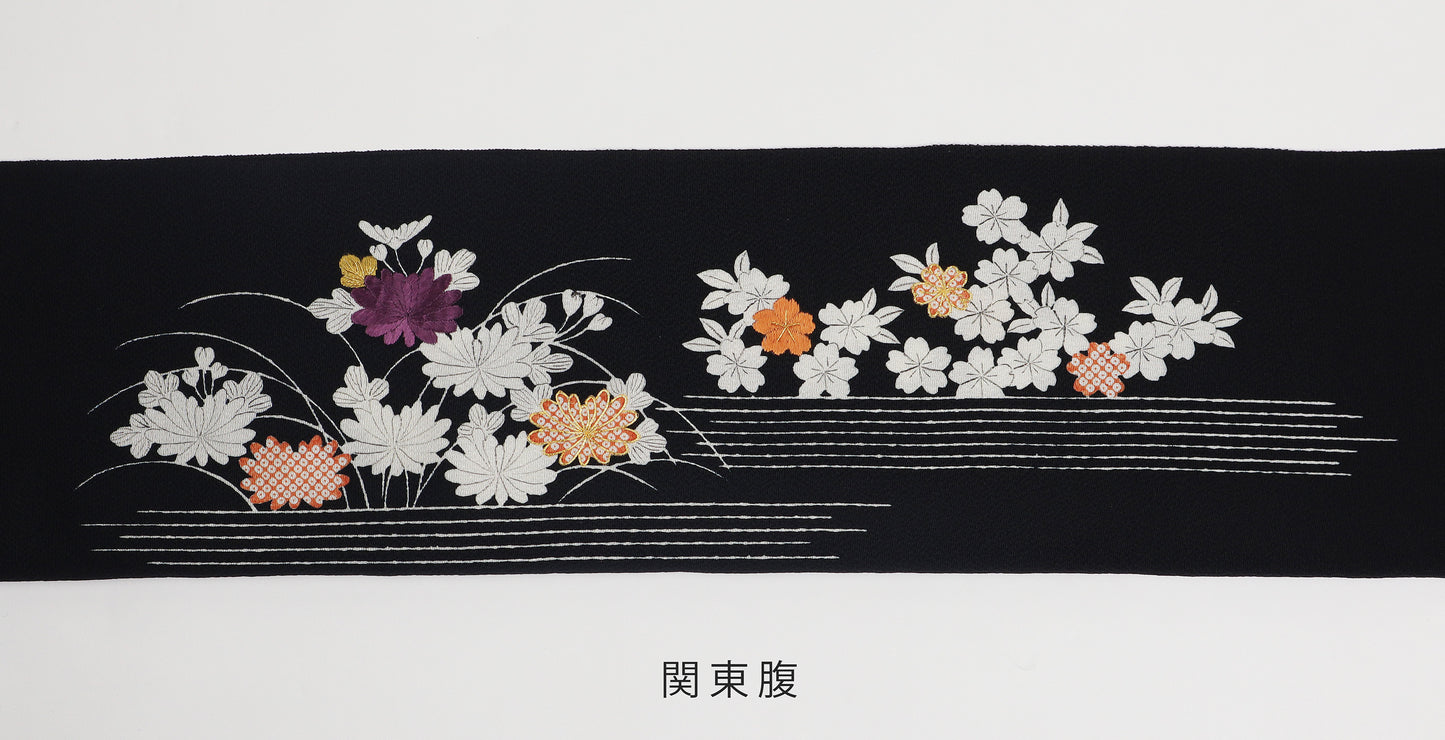 縮緬　御所解帯　黒地　枝折戸　No.82825
