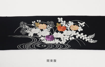 縮緬　御所解帯　黒地　秋草尽くし　No.82831