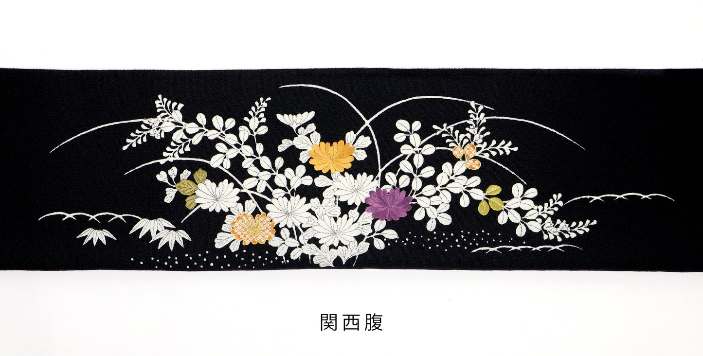 縮緬　御所解帯　黒地　復刻版　No.82879