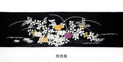 縮緬　御所解帯　黒地　復刻版　No.82879