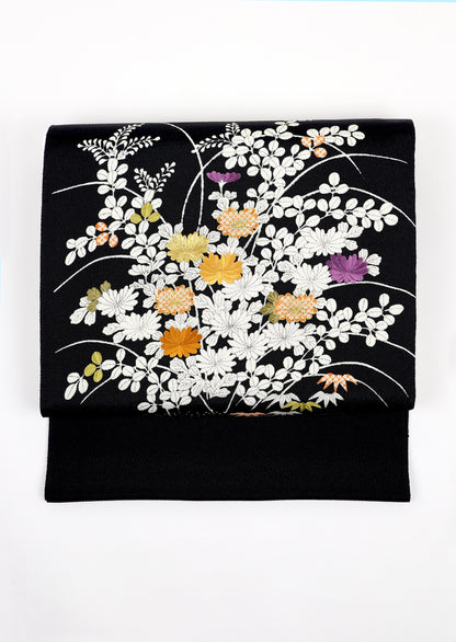 縮緬　御所解帯　黒地　復刻版　No.82879