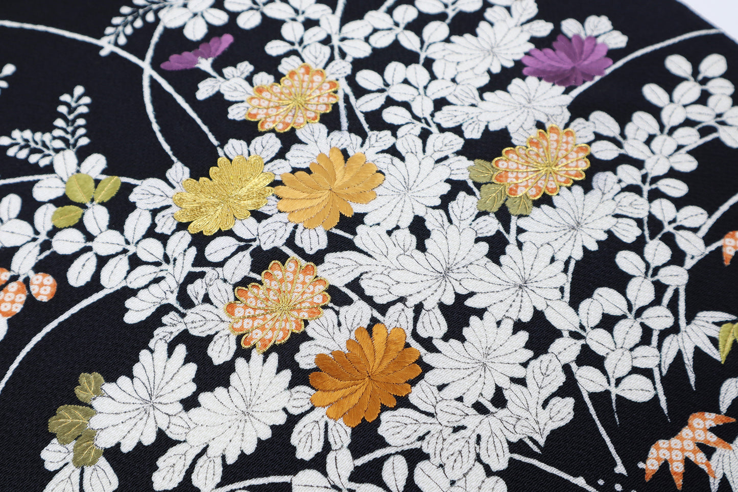 縮緬　御所解帯　黒地　復刻版　No.82879