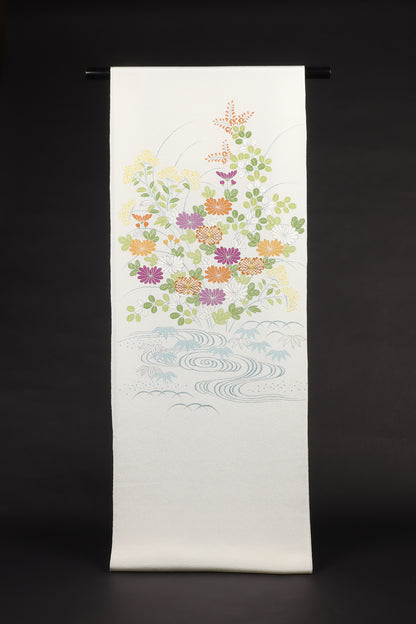 縮緬　御所解帯　白地　秋草づくし　No.82927