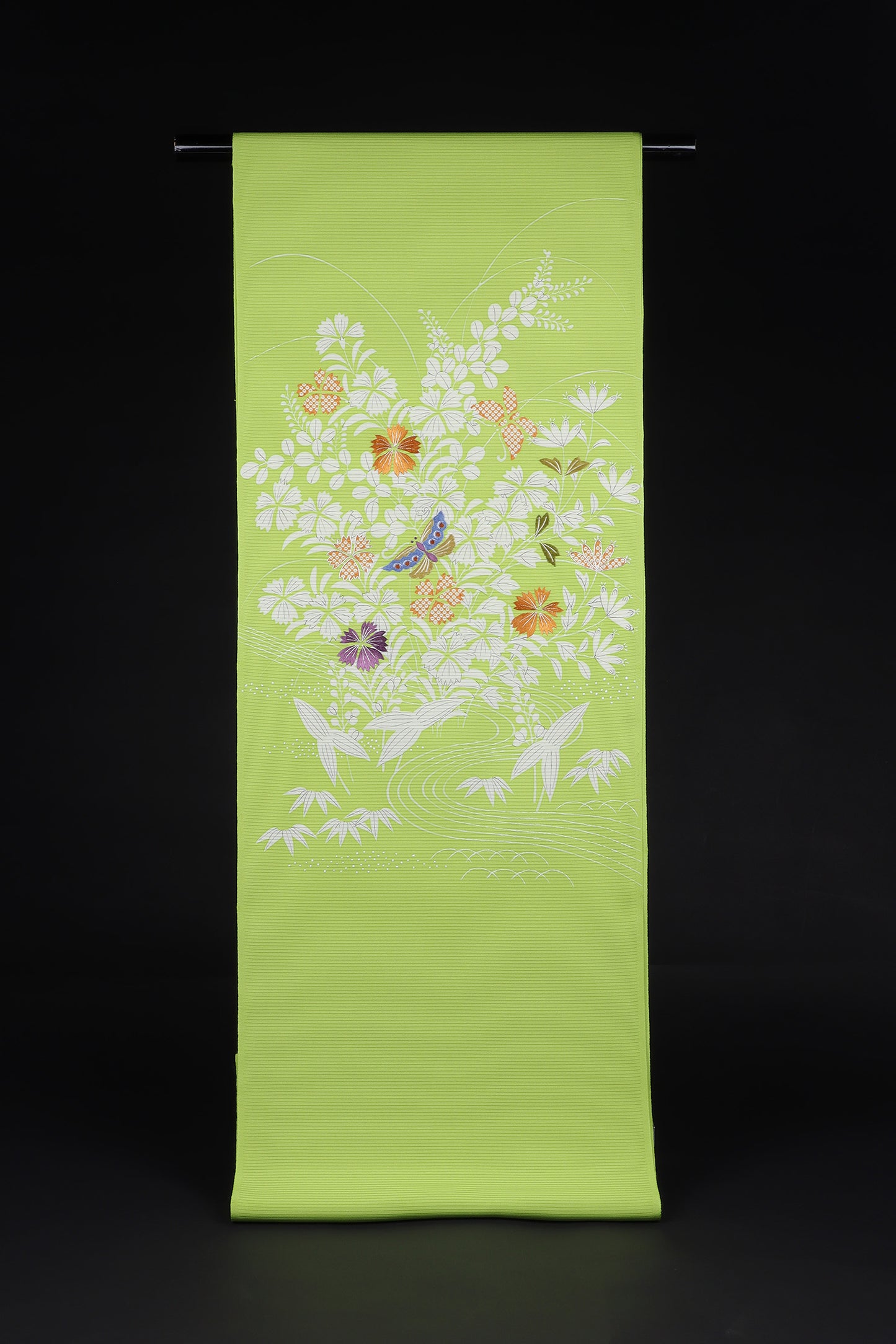 駒絽　夏御所解帯　鶸地　撫子蝶　No.83369