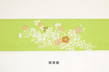 駒絽　夏御所解帯　鶸地　撫子蝶　No.83369