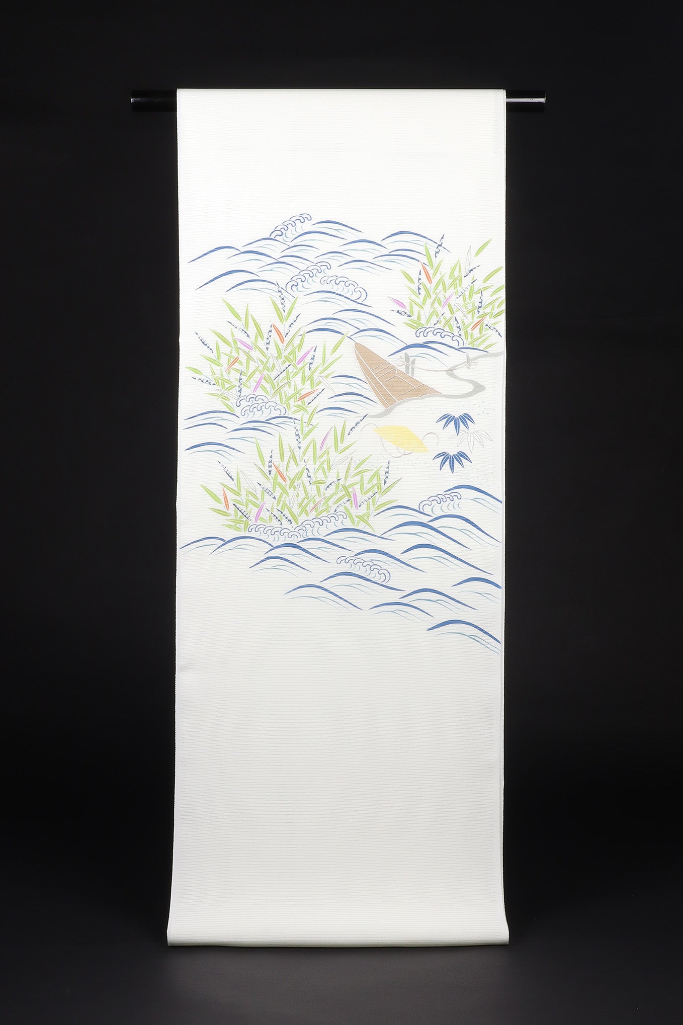 駒絽　夏御所解帯　白地　芦に舟　No.83450