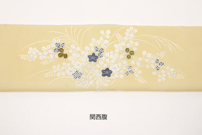 夏紬　夏御所解帯　生成地　萩桔梗　No.83467